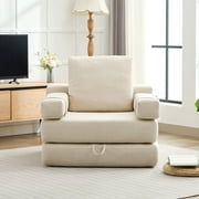 JUSTLET Modular Cushion Sofa Chair, Detachable Arms and Convertible Cozy Sleeper Bed, Multi-Functional Armchair No Assembly Required, Beige